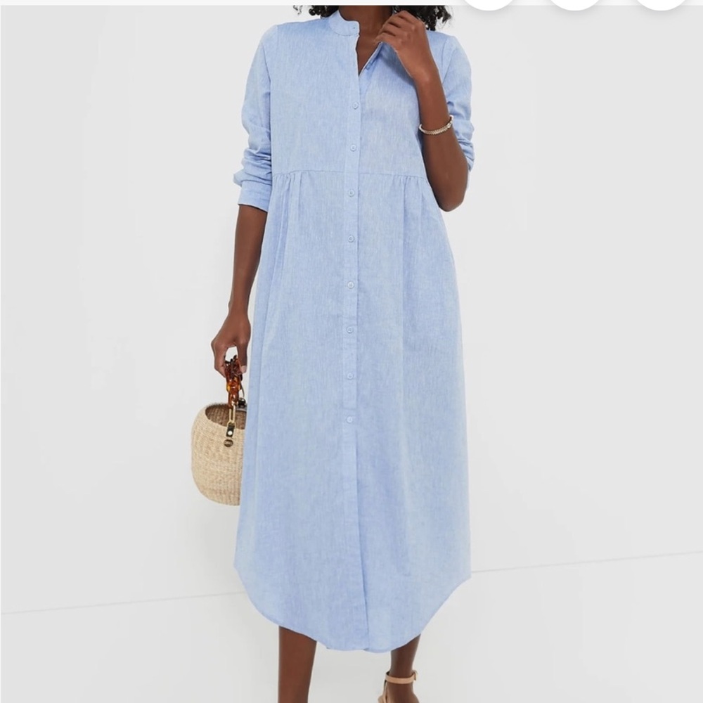 Tuckernuck Chambray Blue Lydell Linen Button Front Maxi Dress Size Small